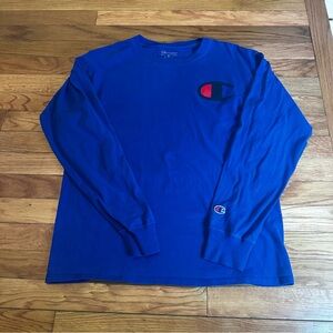 Champion Men’s‎ Long Sleeve T-shirt Blue Cotton Logo Medium